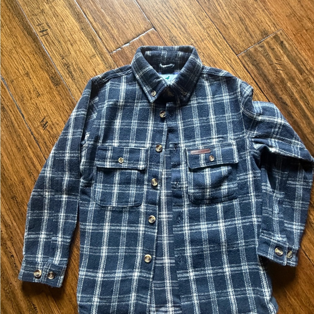 Boys Navy Plaid Button-Down Shirt Jacket